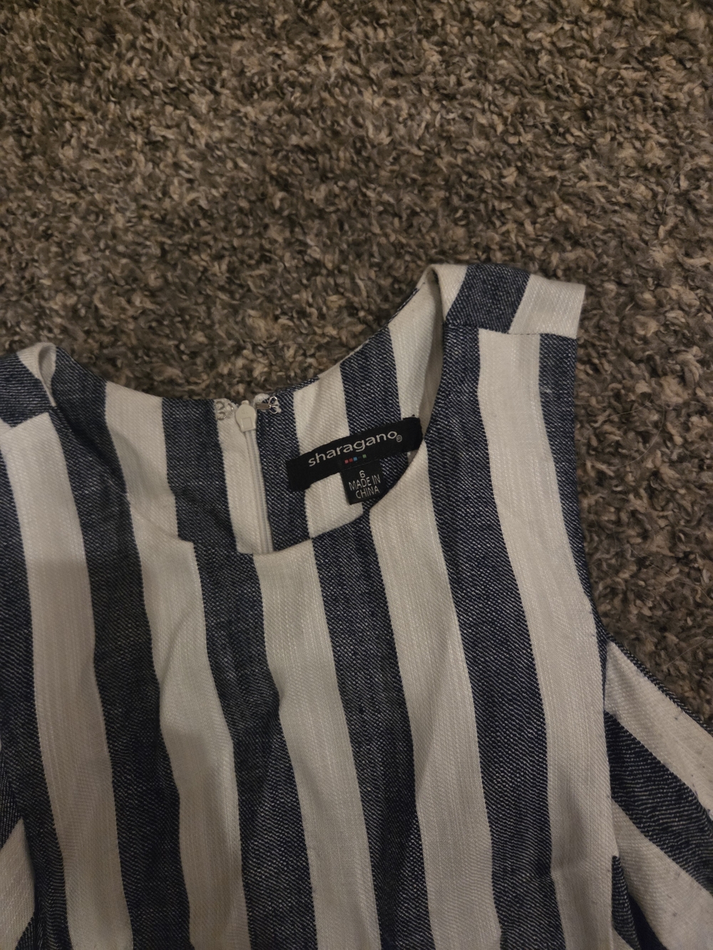 Sharagano Navy and White Striped Sleeveless Top